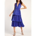 thumbnail image 2 of Biekopu Women's Summer Midi Party Dresses Solid Color Sleeveless V Neck Tiered Ruffle Evening Dress, 2 of 6