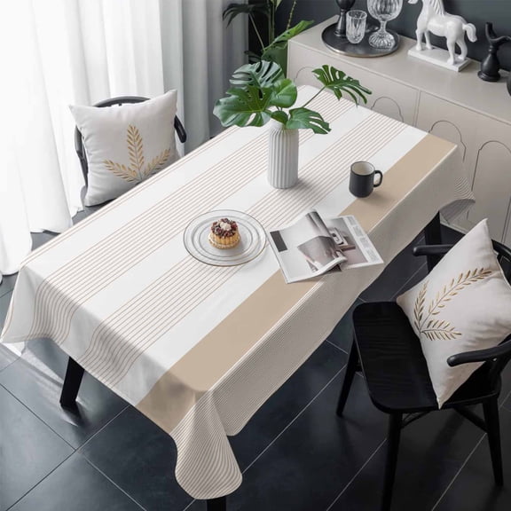 Brown Stripe Table Cloth Waterproof Tablecloths, Modern Rustic Horizontal Brown Striped Tablecloth Dining Table Cover for Kitchen Party Tabletop Outdoor, Rectangle Tablecloth 54x108 Inch