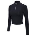 thumbnail image 3 of MixMatchy Women's Solid Long Sleeve Half Zip Up Mock Neck Ribbed Detail Sweater, 3 of 4