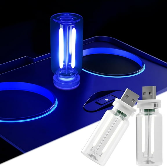 2 PCS Car USB Night Light Bulb, Touch Dimmable Car Interior Ambient Lights, Portable Mini USB Retro Glass Bottle Lamp Decorations for Vehicle, Bedroom, Hallway, Camping (Blue)