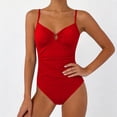 thumbnail image 4 of CHGBMOK Womens One Piece Swimsuit Tummy Control Ruched Bathing Suit V Neck Push Up Spaghetti Straps Swimwear, 4 of 6