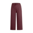 thumbnail image 5 of Olyvenn Capri Pants for Women,Dressy Casual Linen Pants Women Wide Leg Loose Fit Summer Cropped Pants with Pockets Wine XXL, 5 of 7