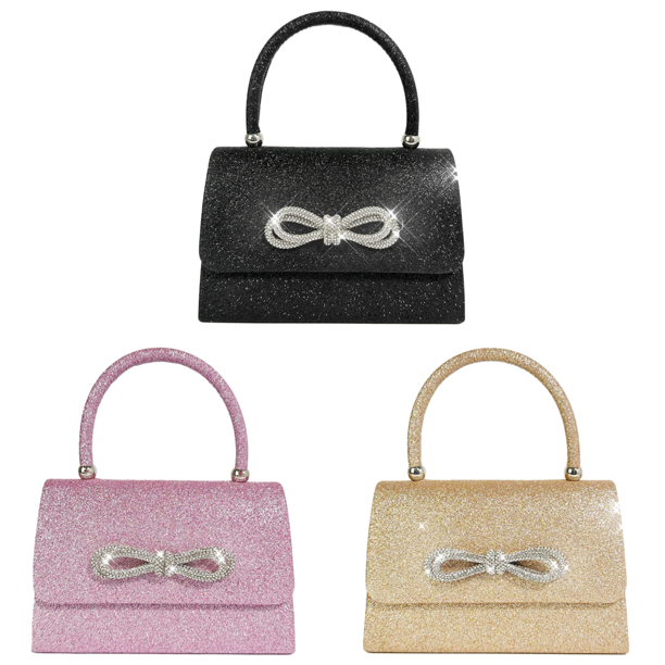 Bolso Noche para Mujer Mano Con Lazo Fiesta Boda Diamantes Imitación Brillantes ()