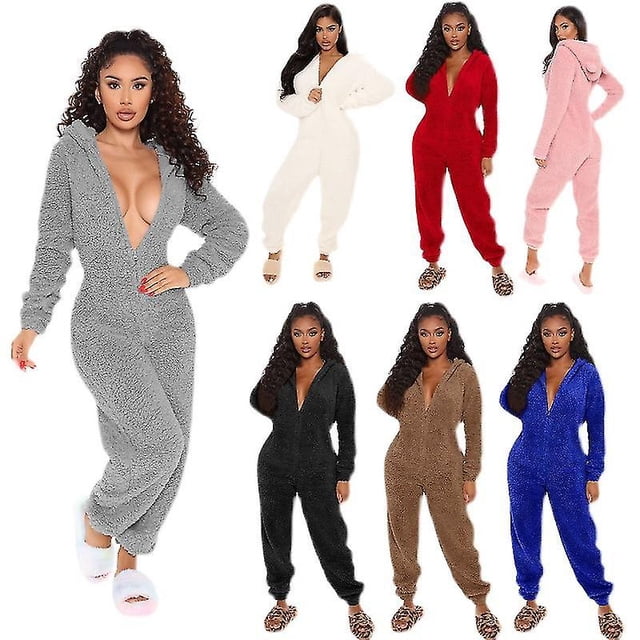 Pyjamas d'Hiver pour Femmes Combinaisons Vêtements de Nuit Chauds en Flanelle Manches Longues Robe Pyjamas Mignons Vêtements de Maison Combinaison en Velours