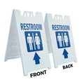 thumbnail image 2 of A-frame Sidewalk Restroom With Up Arrow 24" x 36" Double Sided A-Frame Sidewalk Sign, Includes 2 Plastic Inserts | Foldable Portable White Signicade Sandwich Board Signs, 2 of 5