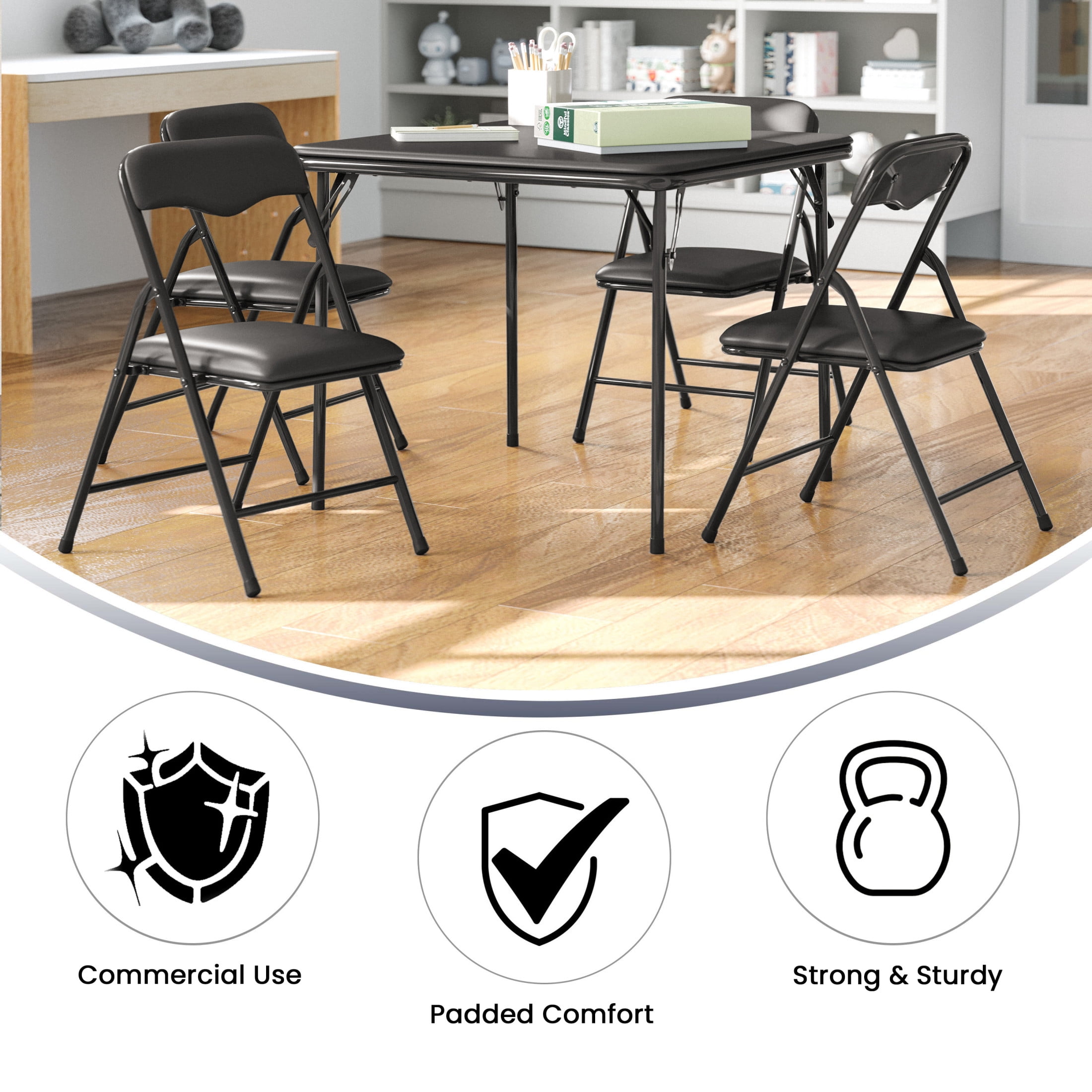 Flash Furniture Mindy Kids 5-Piece Folding Square Activity Table and Chairs Set, Black