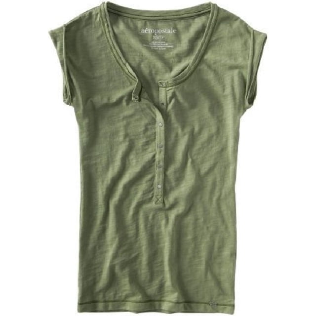 Aeropostale Womens 1/2nap Down Henley Shirt, Verde, XS