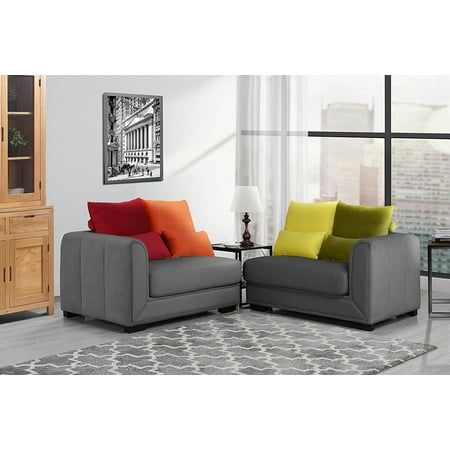 Clic 2 Piece Colorful Velvet Convertible Living Room Sofa Adjule Couch Dark Grey