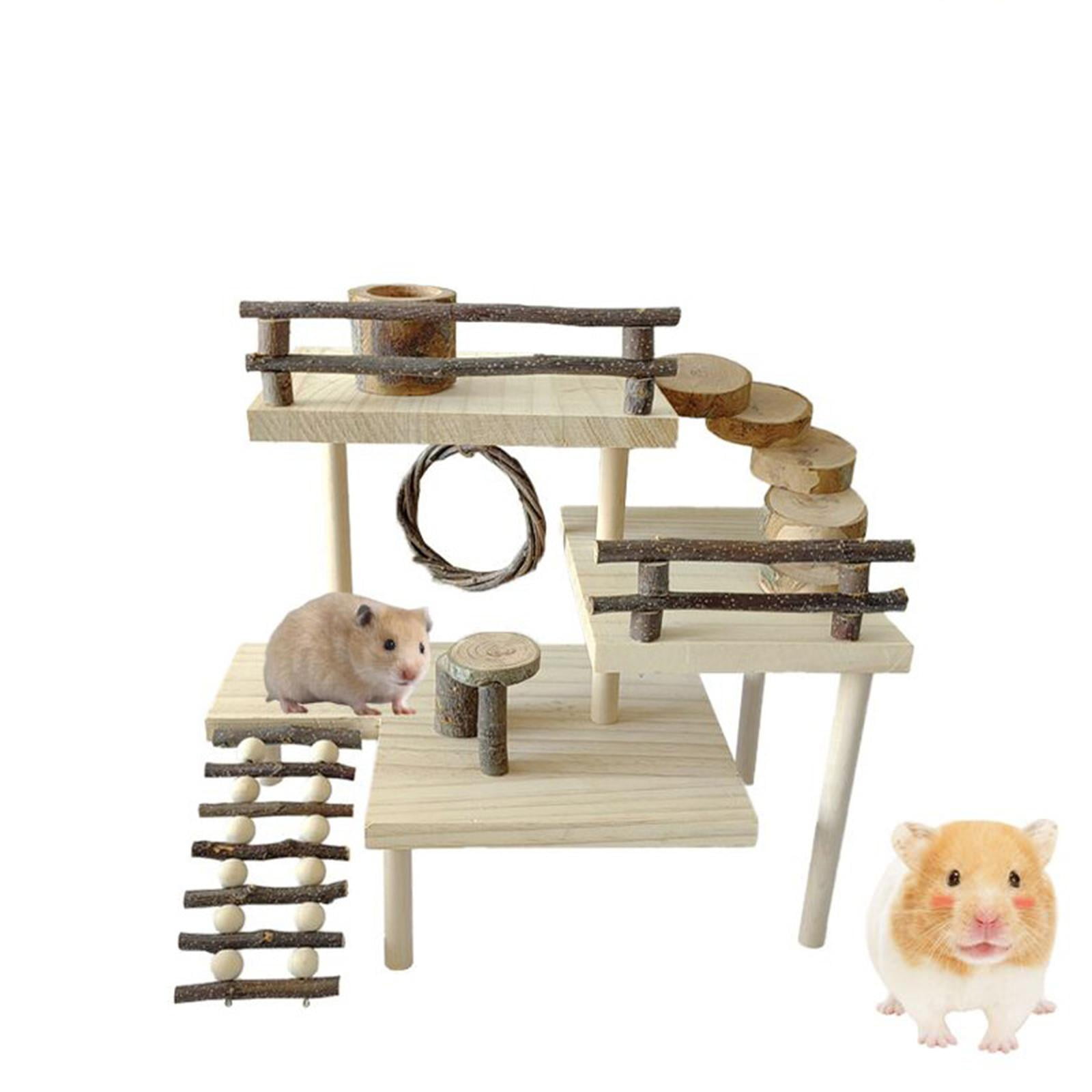 EHJRE 3 Layers Hamster Toy, Climbing Ladder Stand Table Habitat with Fence Platform for Climbing Pets Activity Set Squirrel Exercise Small Animals