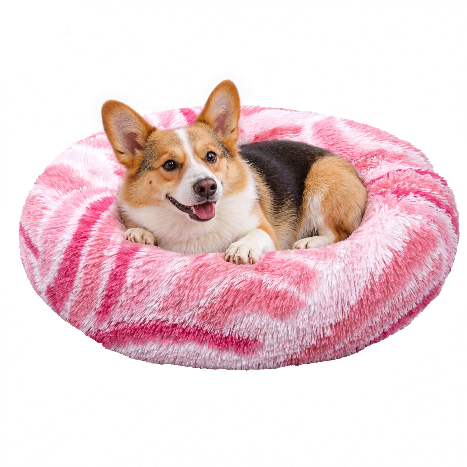 Vaukki 30"Dog Bed with Non Slip Bottom,Soft Warm Faux Fur Pet Bed,Comfortable Donut Round Plush Dog and Cats Beds,Pink