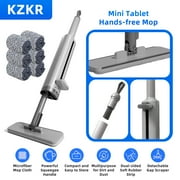 6 Packs KZKR Mini Mop Portable Self-Squeeze , Short Rotatable Hand Wash-Free Flat Squeeze Mop with Crevice Brush and  Reusable Microfiber Pads