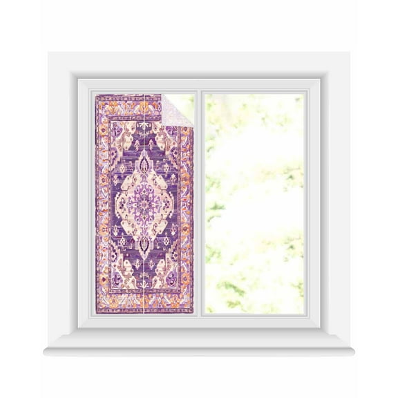 Window Privacy Film Purple Orange Boho Stained Glass Window Film Decorative Sun Block Window Cover Ethnic Geometric Middle Century Art Window Clings Static Adhesive Sticker for Bathroom 17.7"x39.3"
