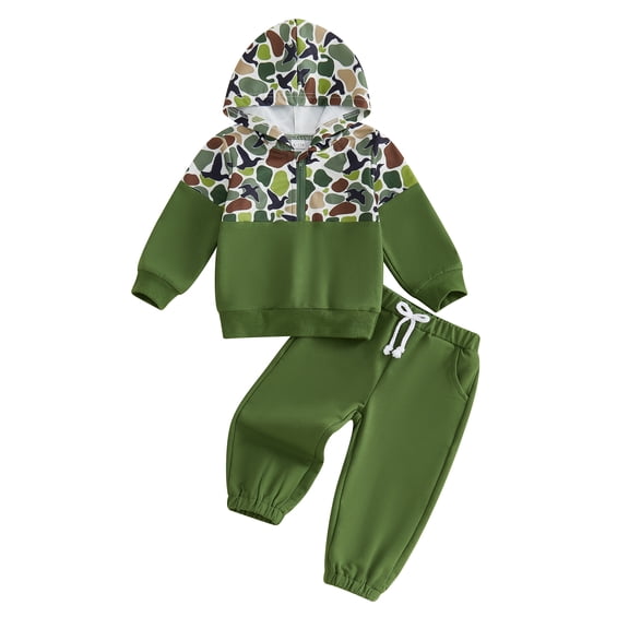 BemeyourBBs Toddler Baby Boy Deer Hunting Outfit Baby Boys Fall Winter Clothes Camouflage Print Hooded Half Zipper Long Sleeve Sweatshirt and Elastic Waist Pockets Joggers Pants Set