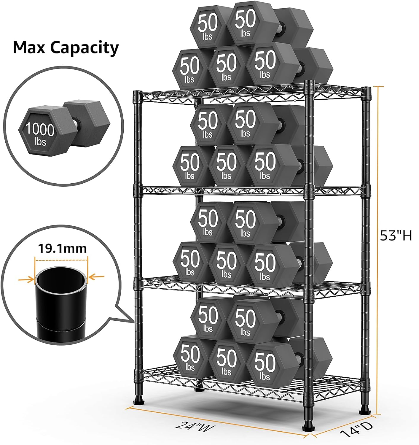 M MZG 4-Tier Wire Shelving Unit, 23.6x13.7x53.4 Inches photo 3