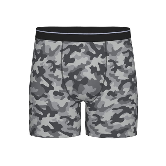 Men Grey Camouflage Print Boxer Briefs Moisture Wicking Funny Boxer Shorts