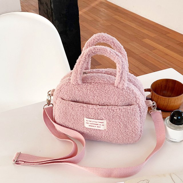 Bolso informal para mujer con cremallera Bolso bandolera peludo Bolso de ocio para mujer de color sólido suave