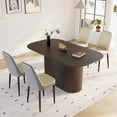 thumbnail image 3 of Medieval Modern Brown MDF Dining Table and PU Dining Chair Set with Black Metal Legs for Home Kitchen Family Gatherings, 3 of 9