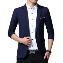 Lu's Chic Men's Single Breasted Sport Coat Slim Fit Blazer Jacket Business Casual Suit Separate Navy1 42