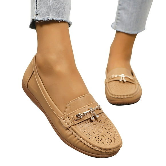 Pisexur Women Shoes Flat Bottomed Beans Shoes Oversized Round Toe Shallow Cut Sleeve Hollowed Out Rhinestone Women's Shoes