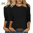 thumbnail image 2 of Womens Casual T-Shirts Tops 3/4 Sleeve Round Neck Cute Fall Tunic Basic Tees Blouses Loose Fitting Solid Pullover Tops,Black 1,S, 2 of 5
