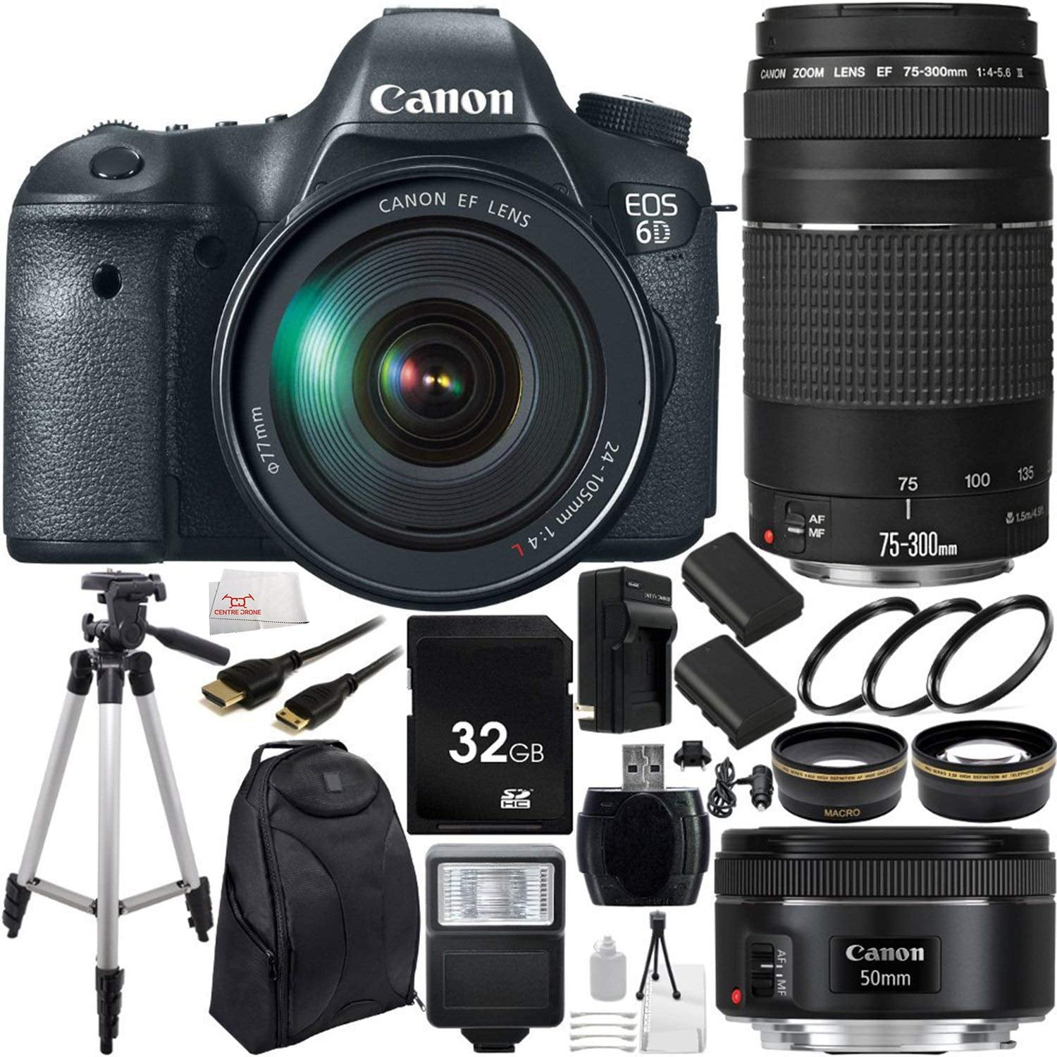 Canon - Canon EOS 6D &amp; EF20−35 &amp; 28−80 &amp; 75−300 Canon EOS 6D DSLR Camera Triple Lens Kit with Canon 24-105mm