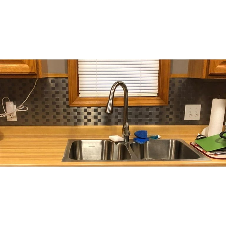 Crystiles Silver Mosaics 12 in. x 12 in. Peel and Stick Brushed Aluminum Wall Tile Backsplash, 4 Pieces Crystiles Silver Mosaics 12 in. x 12 in. Peel and Stick Brushed Aluminum Wall Tile Backsplash, 4 Pieces