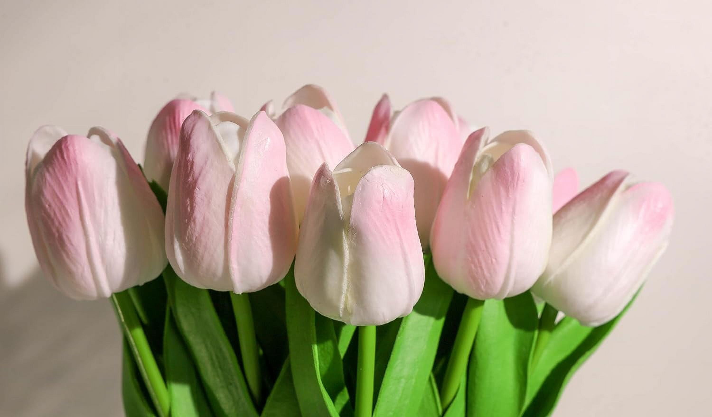 Fake Tulips Artificial Flowers Real Touch Pink " Silk Flower for Home Kitchen Decor Mother's Day Spring Easter Wedding Bouquet Decorations Office Floral Arrangements(Light Pink)