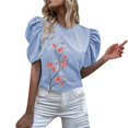 thumbnail image 1 of Gibobby Playera Manga Corta para Mujer Camiseta manga corta con cuello redondo y estampado flores para mujer(BU2,CH), 1 of 5