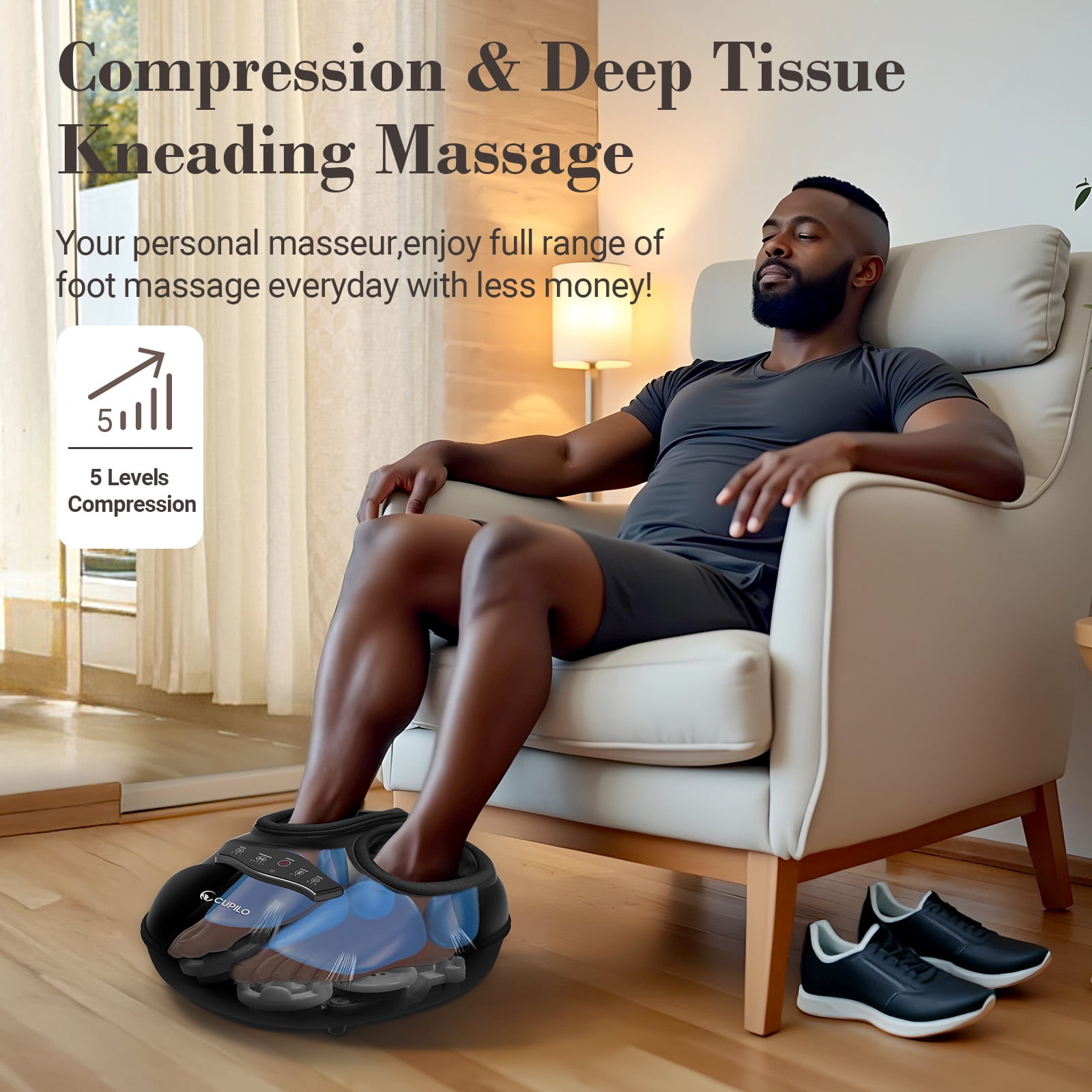 Cupilo Foot Massager with Heat & Remote Control, Shiatsu Feet Massager Machine, 5 Deep Kneading Therapy for Plantar Fasciitis, Neuropathy, Blood Circulation, Gifts for Women Men 13"