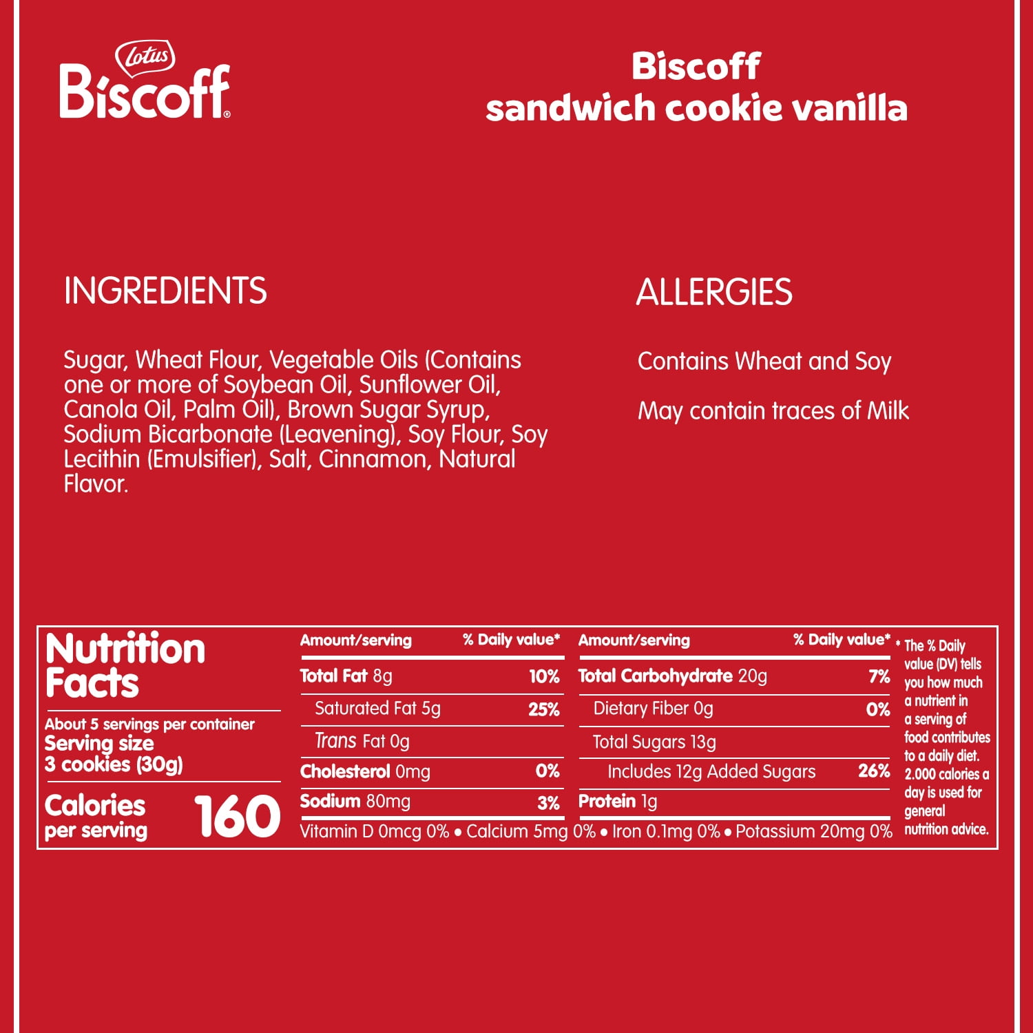 (8 pack) Biscoff Vanilla Cream Sandwich Cookies, 2 fresh packs (11 cookies per pack) 7.76oz net wt