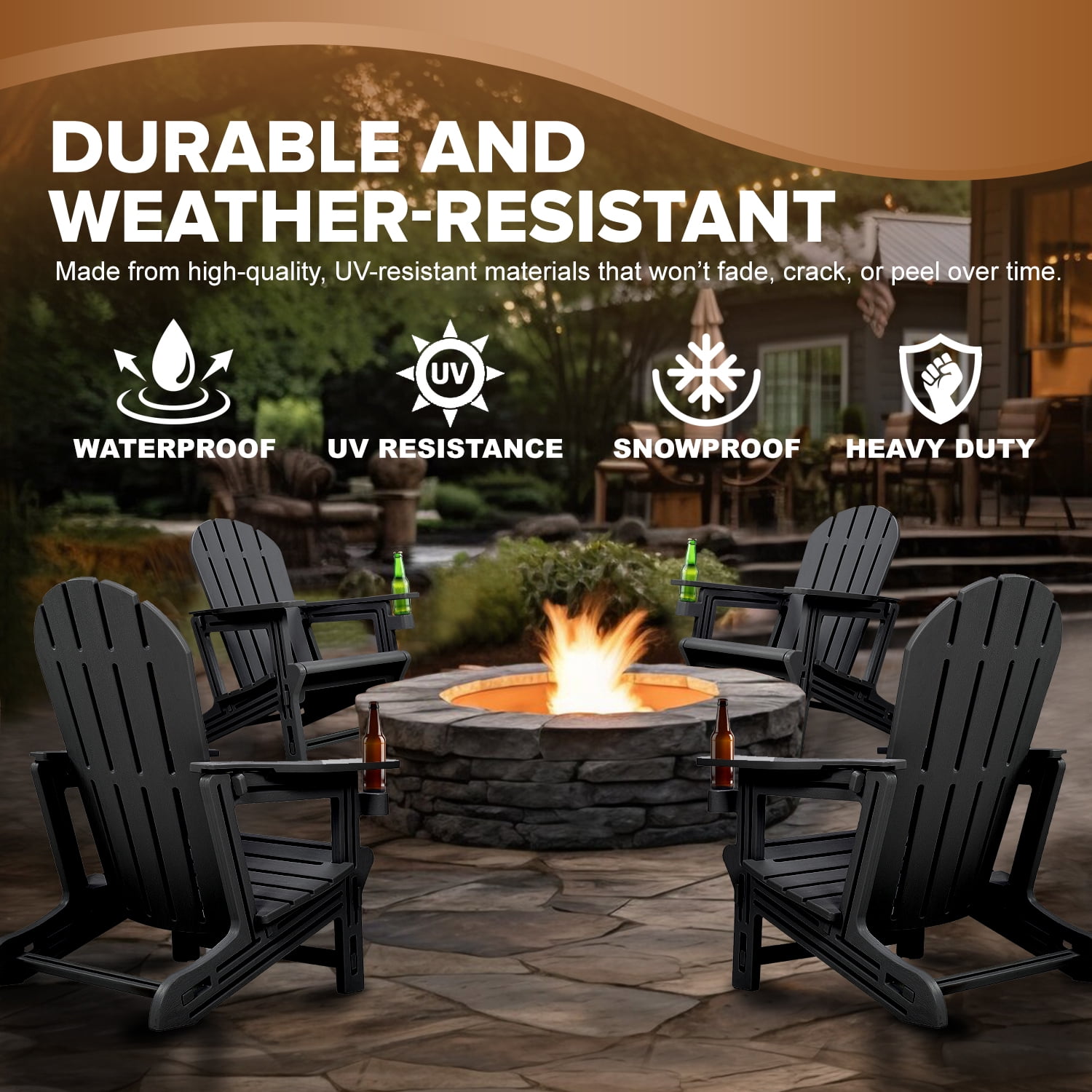 ENFIRE Adirondack Chair HDPE – Weather-Resistant, Tool-Free 5-Minute Assembly for Patio, Fire Pit, or Lawn Black