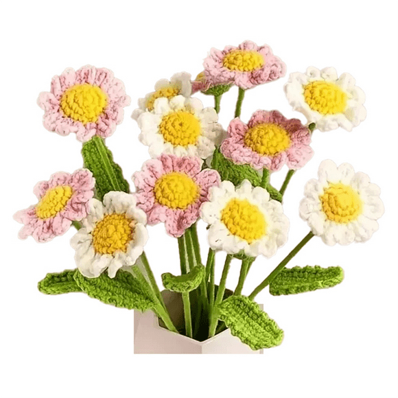 12PCS Handmade Daisy Crochet Yarn Hook Flower Knitted Bouquet Birthday Gift Home Decorations Party Wedding Decor