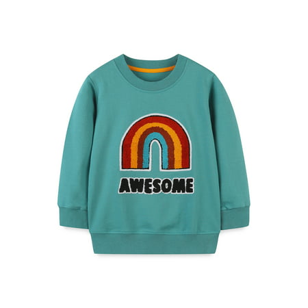 

Bagilaanoe Little Girl Boy Casual Sweatshirt Long Sleeve Letter Rainbow Pattern Pullover 2T 3T 4T 5T 6T 7T Kids Loose Tee Tops