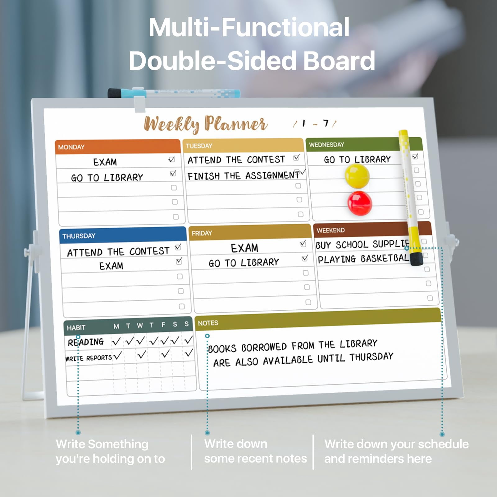 Marsrock Sale 16"×12"Colorful Desktop Double-Sided Dry Erase Whiteboard with Stand,Great for Home,School& Planning Board