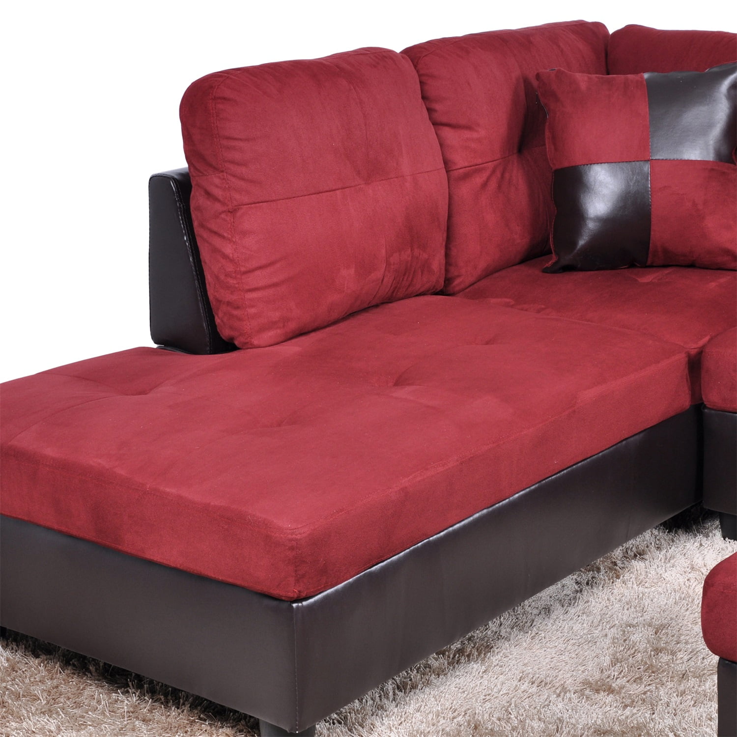 Hommoo L Shaped Couches and Sofas, Flannel And PVC Living Room Furniture Sets, Modern Sectional Sofa for Home& Office, Red(No Ottomans)