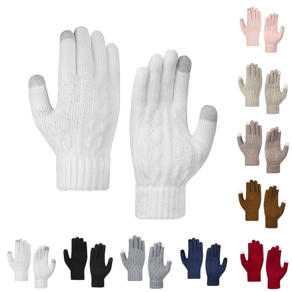 Ljudmp Winter Touch Screen Gloves for Men Women Stretch Knitted Texting Gloves Warm Windproof Plain Color Mittens Elastic Cuff Thermal Hand Gloves Beige