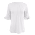 thumbnail image 4 of OSOLU Women Solid Color Striped O-Neck Mid Sleeve T-Shirt Tshirts Tee With Sleeves Stylish Dailywear, 4 of 6