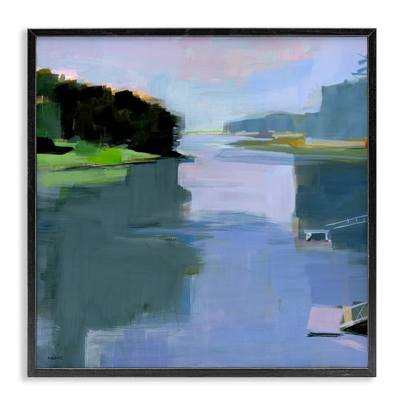 Stupell Industries Water Reflection Abstract Abstract Painting Black Framed Art Print Wall Art, 12 x 12