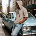 thumbnail image 6 of CCRFTGI Mens Hoodies Short Sleeve Casual Solid Hooded T-Shirts Quater Zipper Drawstring Summer Mens Shirts Trendy Gym Workout Sweatshirts Khaki L, 6 of 8