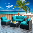 thumbnail image 3 of Patiojoy 5PCS Rattan Patio Furniture Set Cushioned Sofa Chair Coffee Table Set Easy Assemble Turquoise, 3 of 10