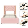 thumbnail image 2 of Homfa Twin Size LED Bed Frame with Storage, Wingback Platform Bed with Velvet Upholstered Headboard, Pink, 2 of 7