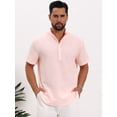 thumbnail image 4 of DARING DIVA Men's Solid Color Stand Collar Short Sleeve Henley Shirts 2XL Pink, 4 of 7