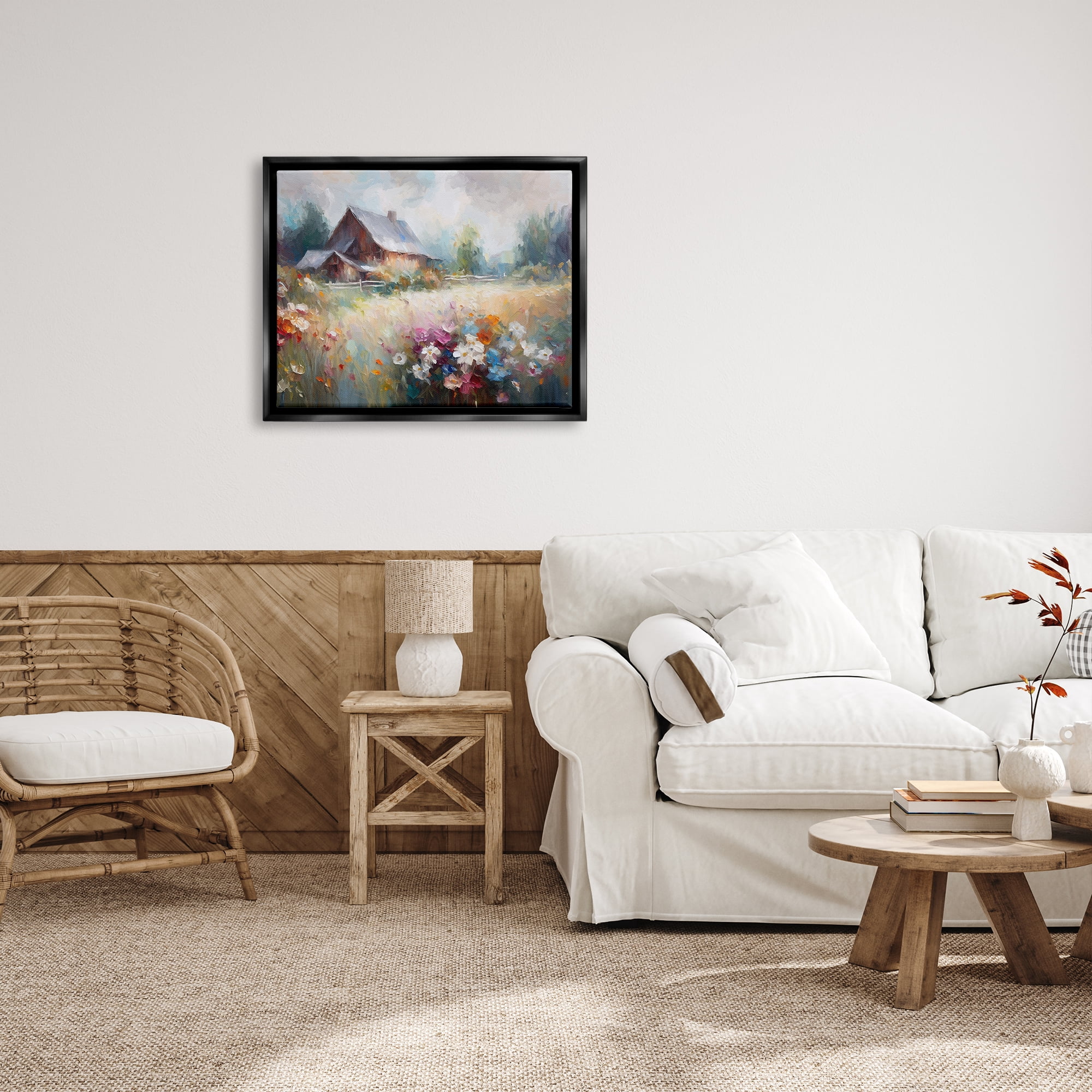 Stupell Industries Grey Rustic Countryside Landscape Painting Black Floater Framed Canvas Art Print Wall Art, 31 x 25