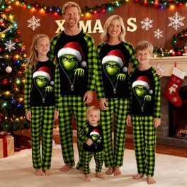 Pyjama Noël Famille Manche Longue Grinch - Ensemble Pyjama Confortable Femme Homme Enfant