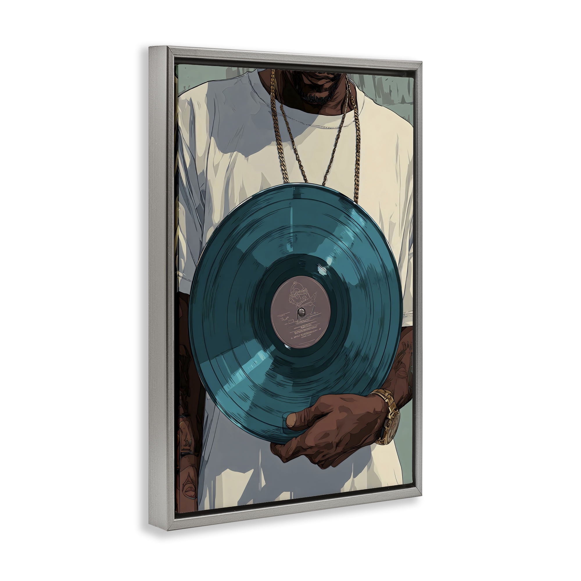 Stupell Industries Musician & Blue Music Record Gray Framed Floater Canvas Wall Art, design by Franklyn Gregory