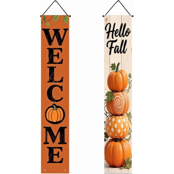 HOMETITUTE Hello Fall Porch Banner Set 12 x 71 Inch 2 Pack
