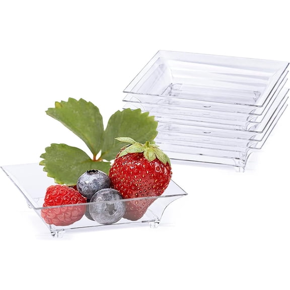 150 Count Plastic Dessert Plates, Mini Mini Mini Disposable Square Plates for Desserts, Appetizers, Sauces, Tastings