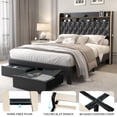 thumbnail image 6 of SIBEDS Queen Bed Frame with Starry Sky Projector, Built-in Charging Station & Storage Headboard, Upholstered Platform Bed with 2 Drawers, PU Black, 6 of 9