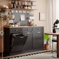 thumbnail image 4 of JassmiPkwy Triple Trash Cabinet Tilt-Out,30 Gallon Farmhouse Laundry Hamper Cabinet w/3 Drawers,Hidden Wooden Trash Can Cabinets with Storage Basket for Kitchen-Black, 4 of 6