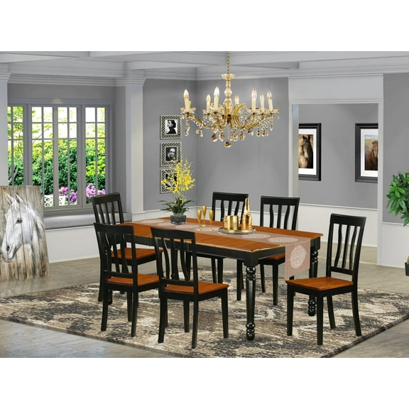 East West Furniture Dover 7-piece Wood Dining Table Set in Black/Cherry